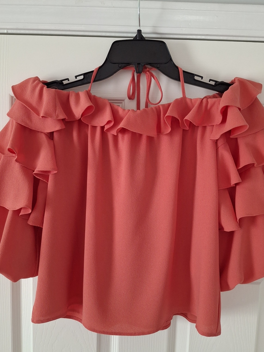 1.STATE Coral Ruffle Tiered Sleeve Off-The-Shoulder Top XS